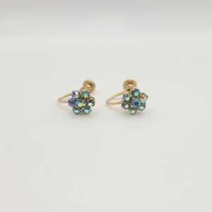 Elegant Gold and Blue Crystal Flower Earrings